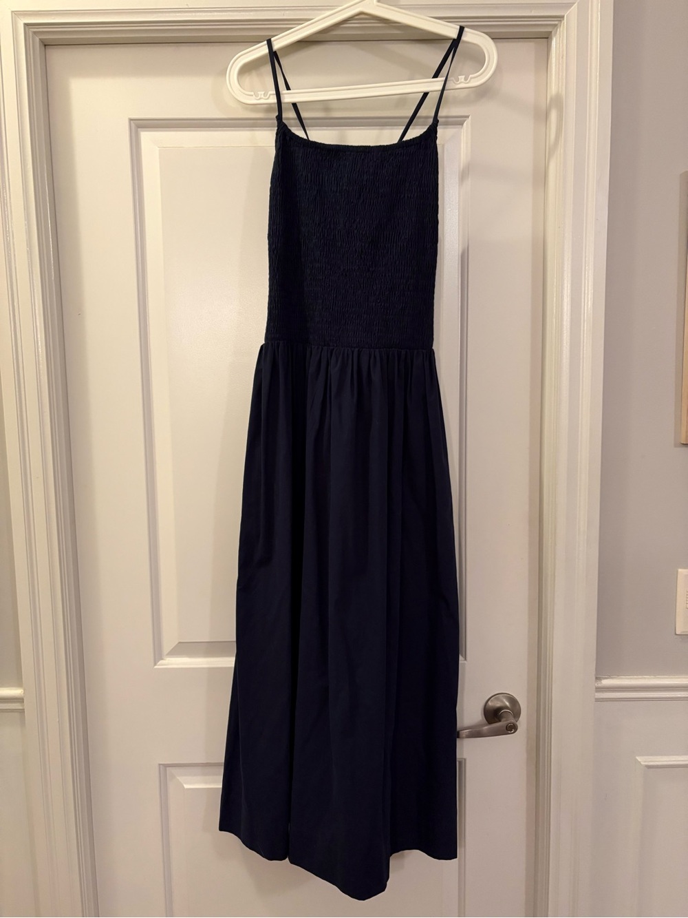 Navy Smocked Bodice Spaghetti Strap Midi Sundress